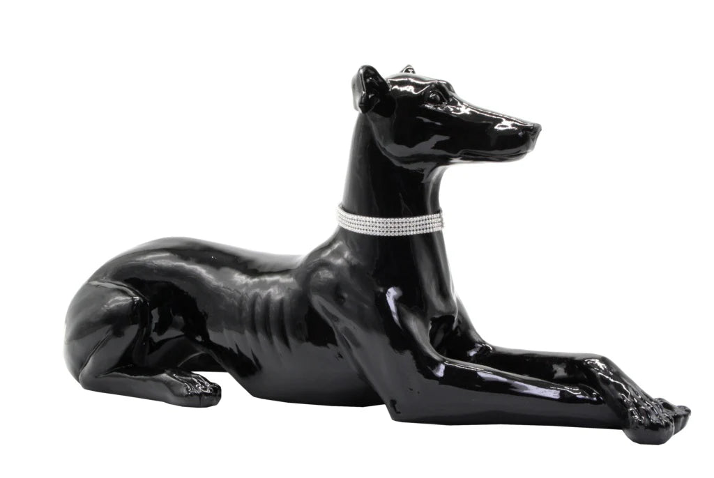 Diamond Girl Large Laying Greyhound Statue
