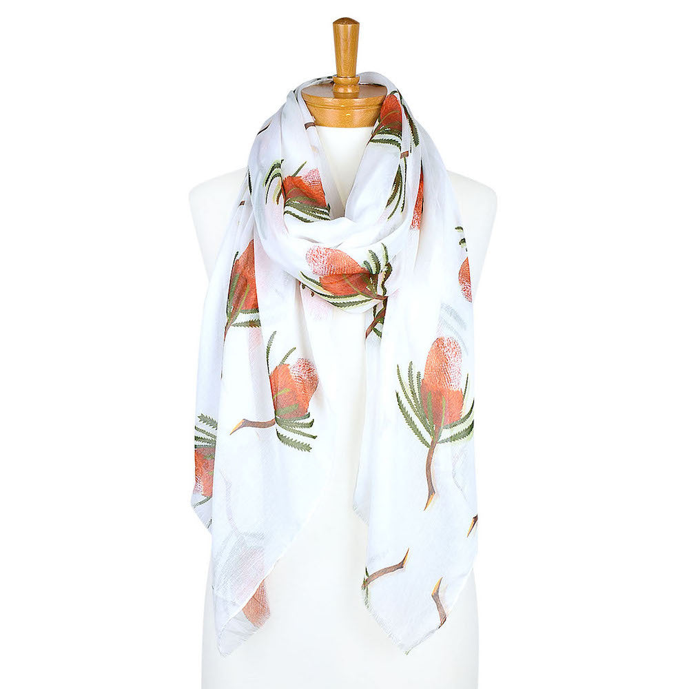 Taylor Hill 100% Cotton Scarf - White Waratah