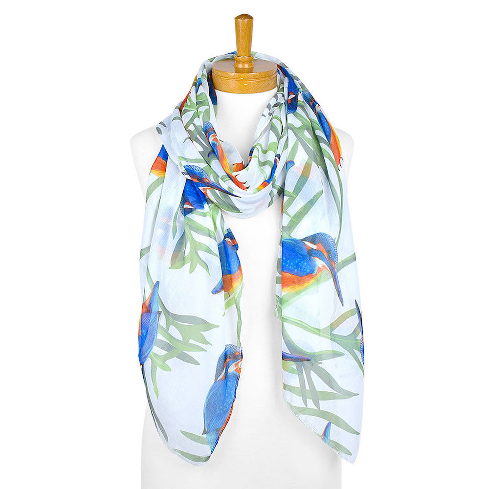 Taylor Hill 100% Cotton Scarf - White Kingfisher