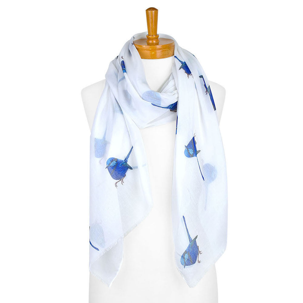 Taylor Hill 100% Cotton Scarf - Blue & White Wren