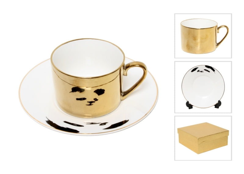 Panda Cup And Saucer Set Mirrored Gold