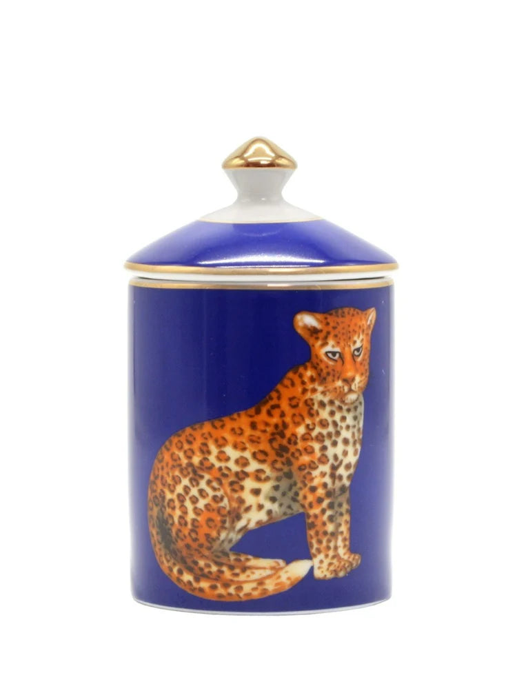 Leopard Ceramic Candle Jar - Blue