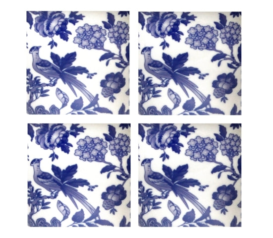 Dynasty Botanical Ceramic Coasters (Set Of 4)