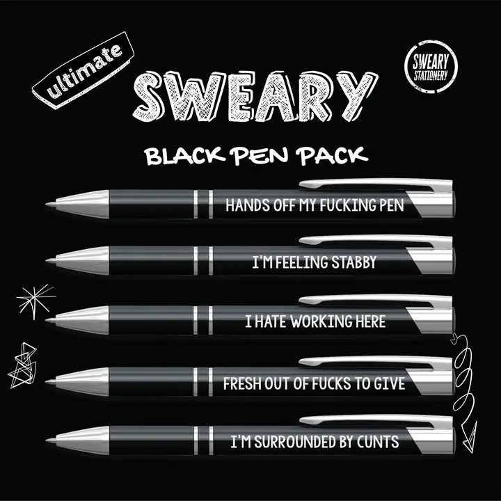 Pen Pack Of 5 Ultimate Sweary Black