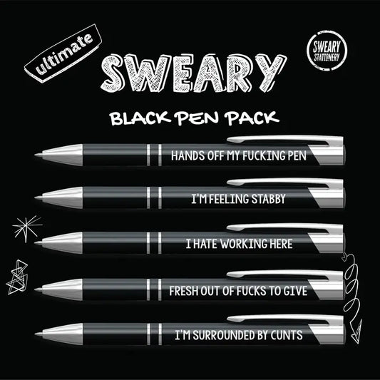 Pen Pack Of 5 Ultimate Sweary Black
