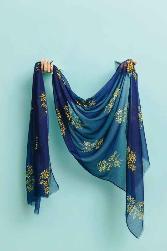 Taylor Hill 100% Cotton Scarf - Navy Golden Wattle