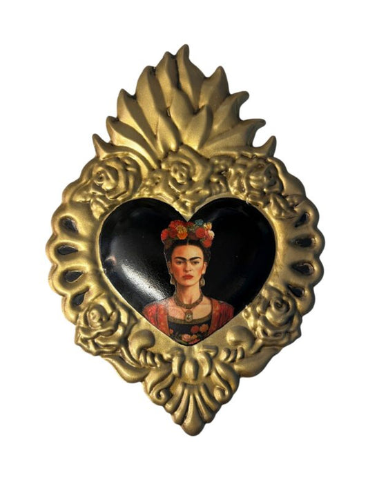 Frida On Black Heart Tin Wall Plaque