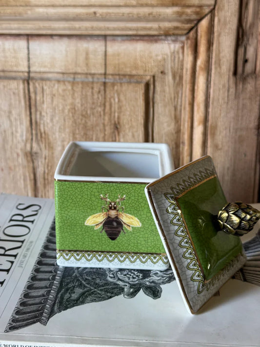 Foliana Green Bee Ceramic Trinket Box