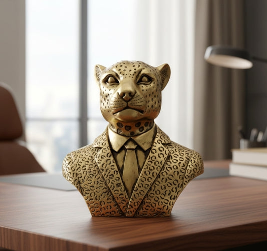 Golden Prowl Leopard Bust Statue