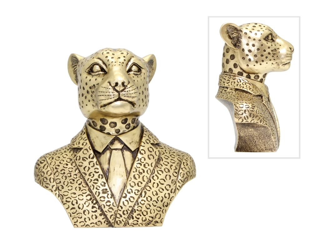Golden Prowl Leopard Bust Statue