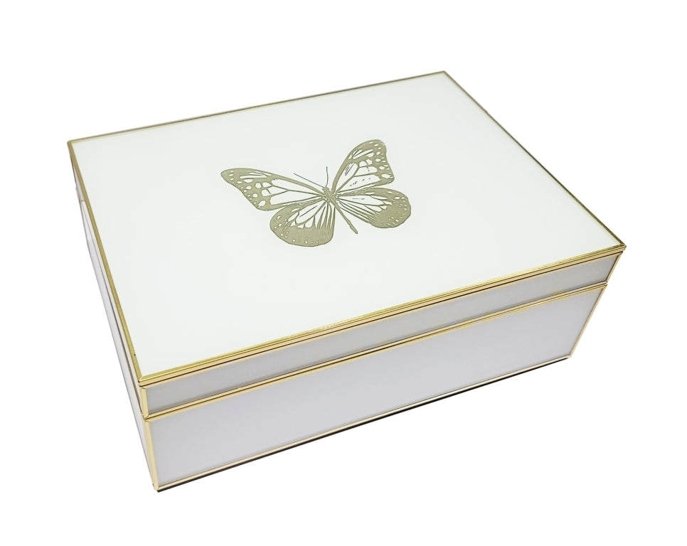 Blanche Butterfly White Glass Jewellery Box
