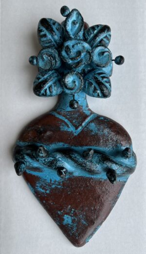 Turquoise Heart Flowers Wall Hanging Clay 13x24cm