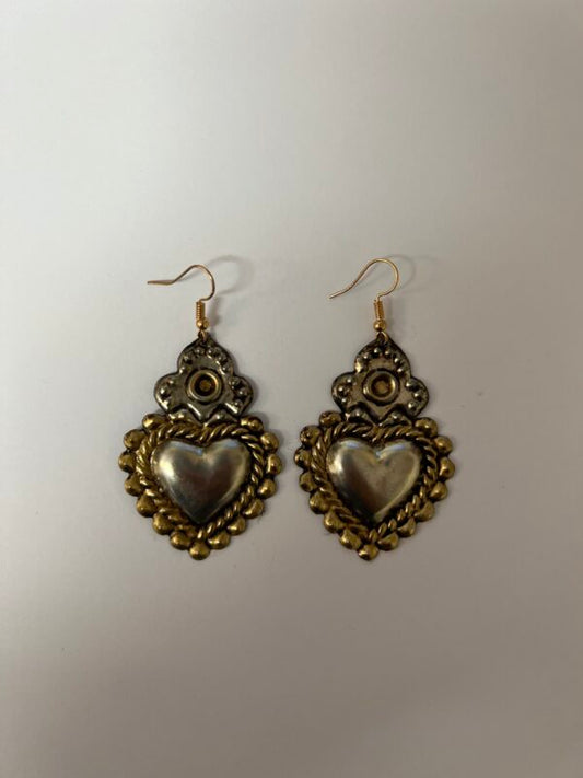 Antique Heart Silver & Gold Earings Tin