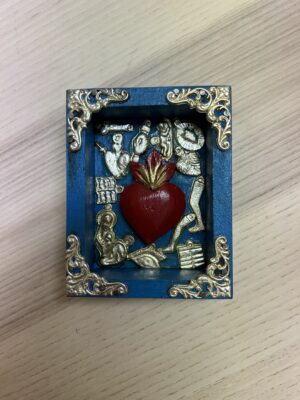 Heart Milagro Box Turquoise Wood & Metal 8x10cm