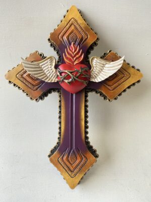 Tin Arrow Cross With Heart And Wings