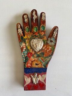 Antique Style Milagros Healing Hand Wood&Metal