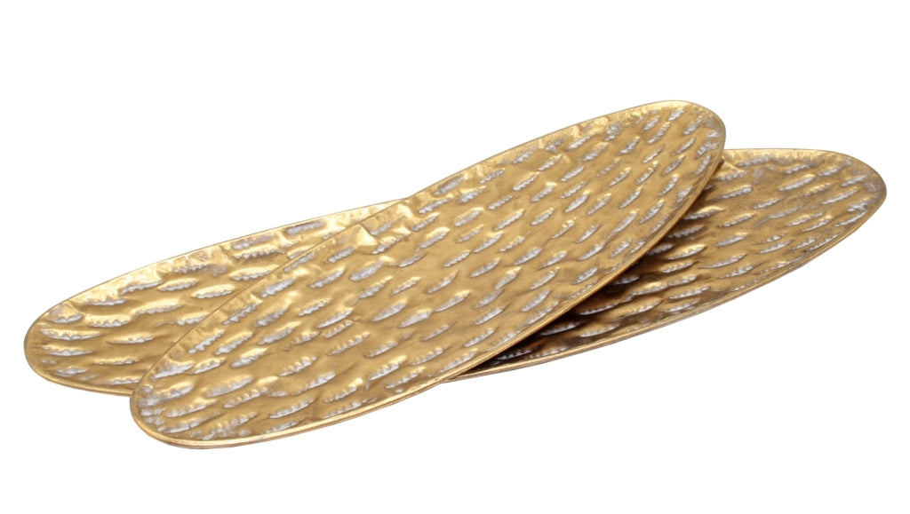 Burnished Gold Oval Metal Tray Set of 2