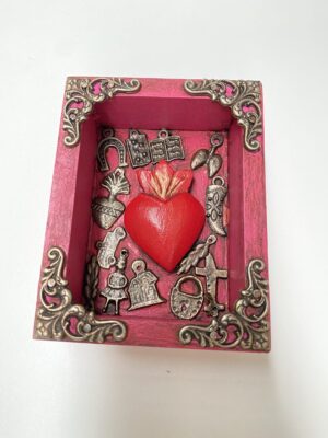 Heart Milagro Box Pink Wood & Metal 8x10cm (1)
