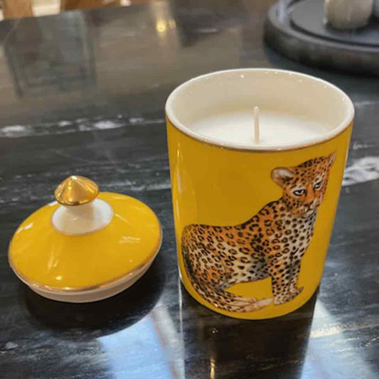 Leopard Ceramic Candle Jar - Yellow