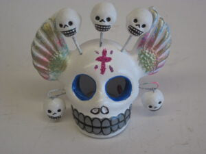 Winged Skull White Clay Small