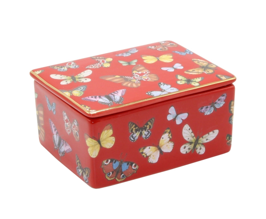 Forni Butterflies Ceramic Box - Red