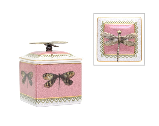 Danae Dragonfly Ceramic Trinket Box - Pink