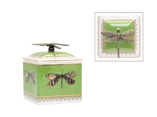 Danae Dragonfly Ceramic Trinket Box - Green