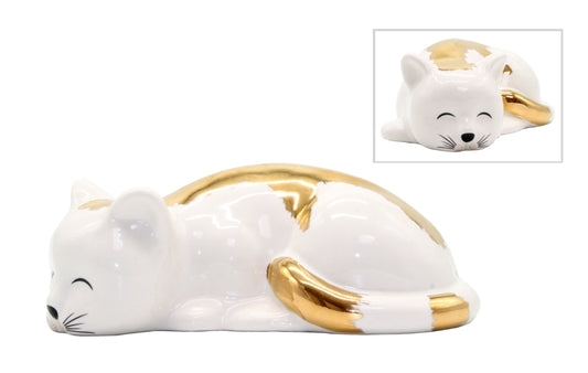 Golden Hour Ceramic Cat Statue - Gilded White
