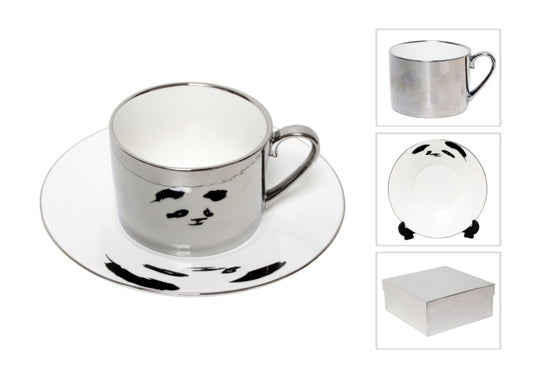 Panda Mirrored Silver Cup And Saucer Set