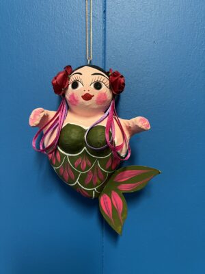 Botero Mermaid Heart Hanging Figurine Paper Mache 15cm
