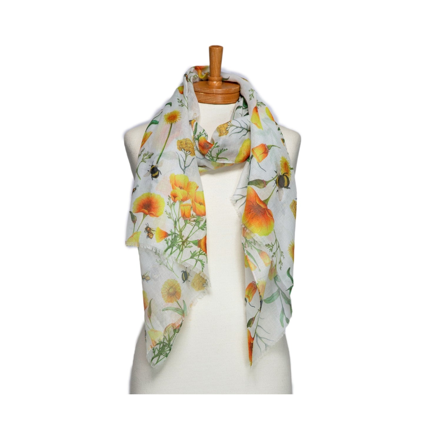 Taylor Hill Scarf - White Bees & Flowers