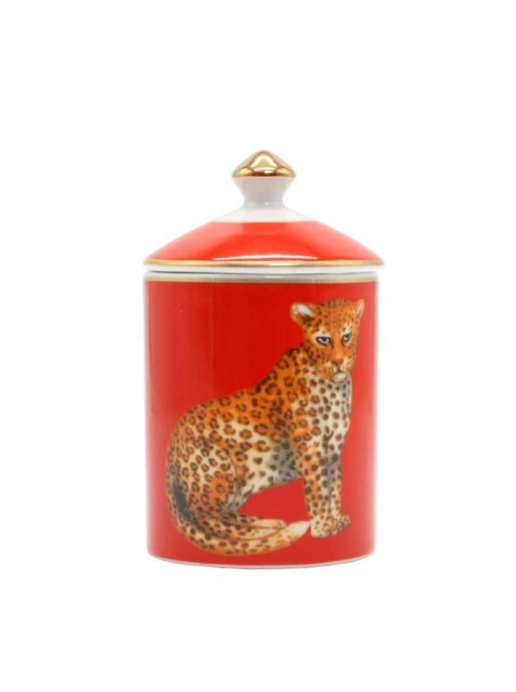 Leopard Ceramic Candle Jar - Red