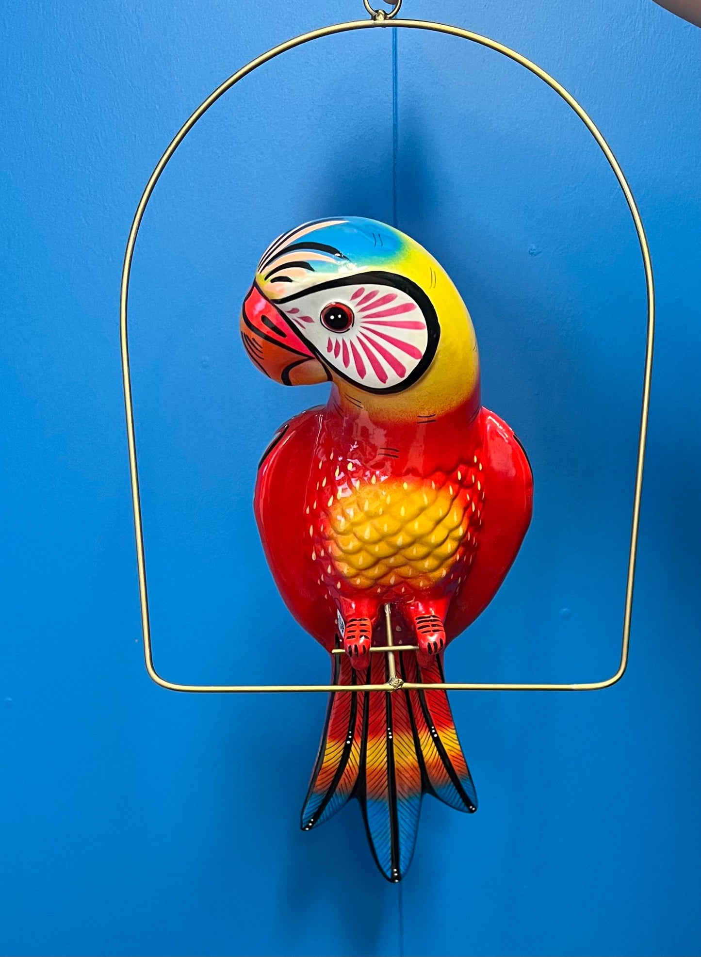 Pedro Parrot on Perch Ceramic Hanging NS