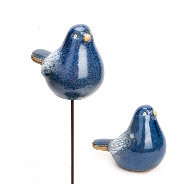 Bella Blue Ceramic Bird on a Stake