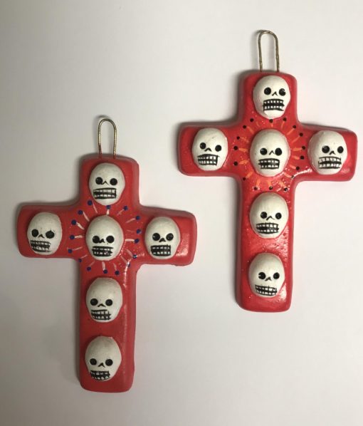 Skull Cross Red&White Clay Hanging 9cm