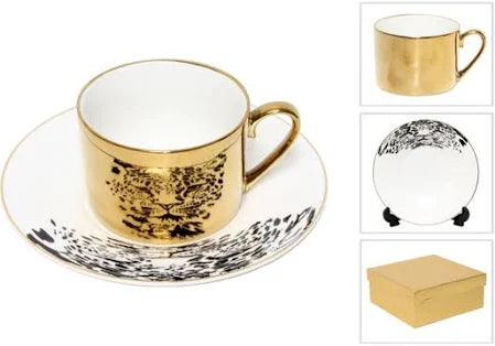 Gilded Leopard Ceramic Cup & Saucer