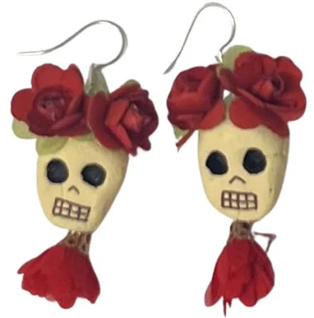 Skull and Flowers DOD Earrings Clay&Metal