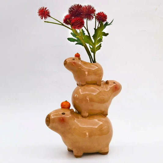 Happy Capy Capybara Family Vase